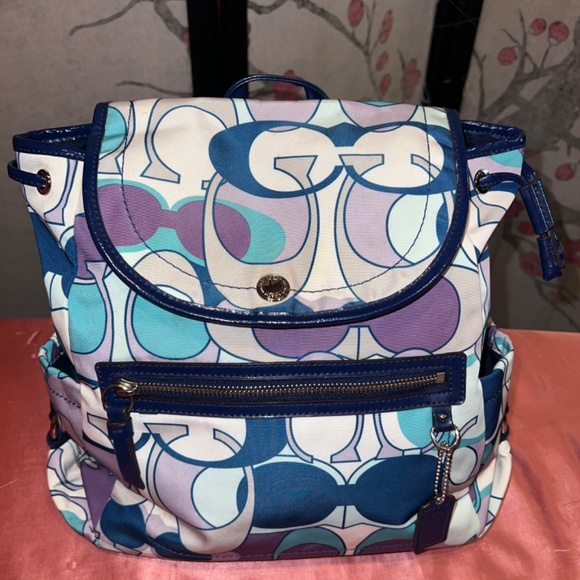 Coach Multicolor Kyra Soho Scarf Print Backpack Travel Blue Purple Grey White - Picture 2 of 6